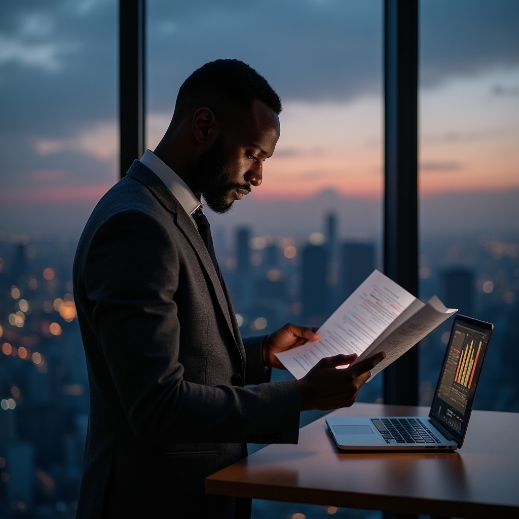 Antreprenor analizând date pentru luarea unei decizii de business